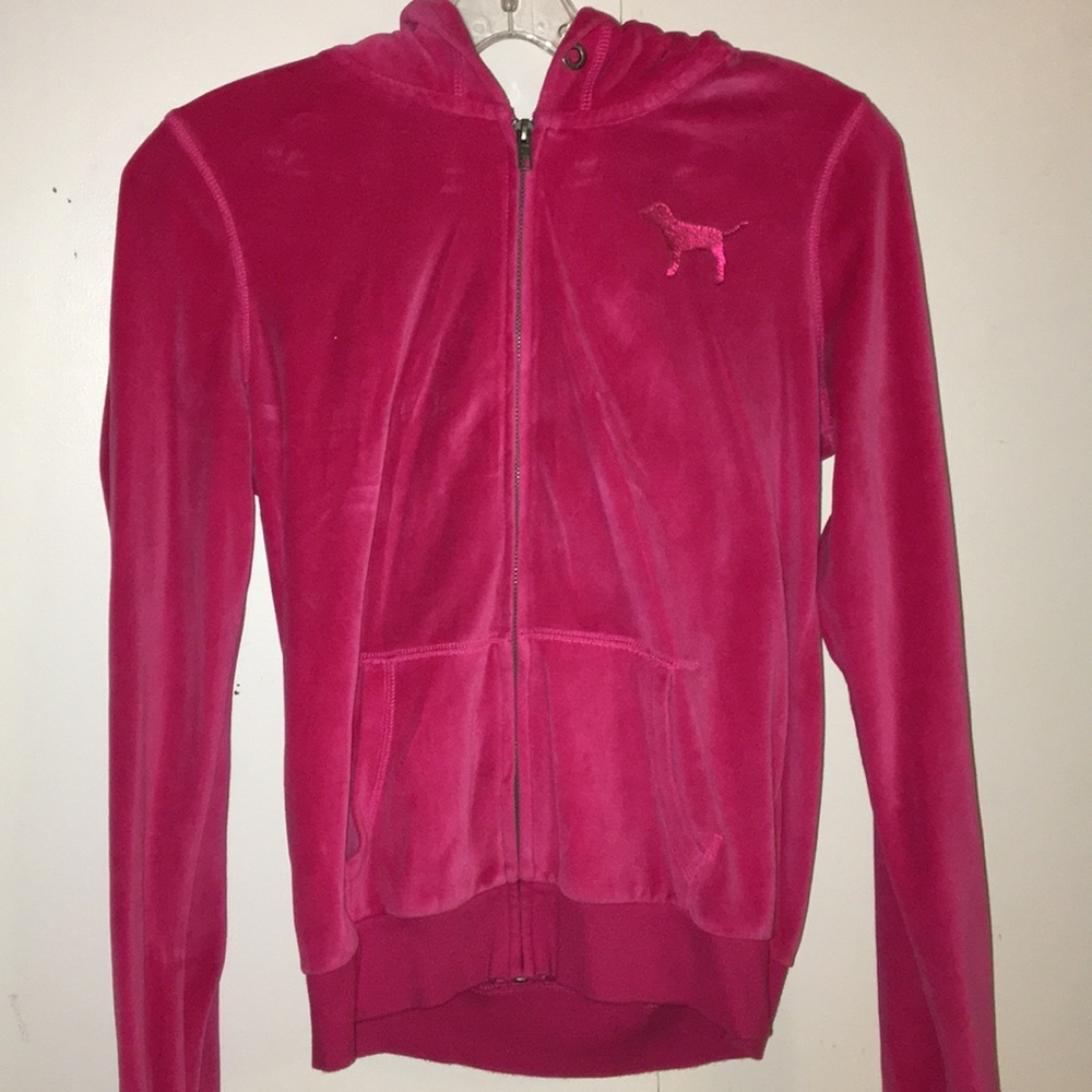 VS Pink Embroided Velvet Sweatshirt